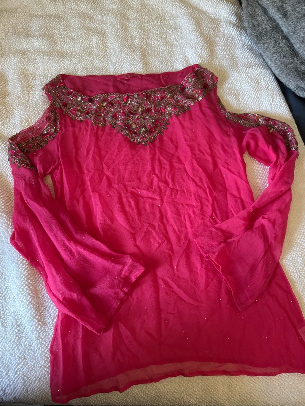 Nikka beaded sheer top in pink!